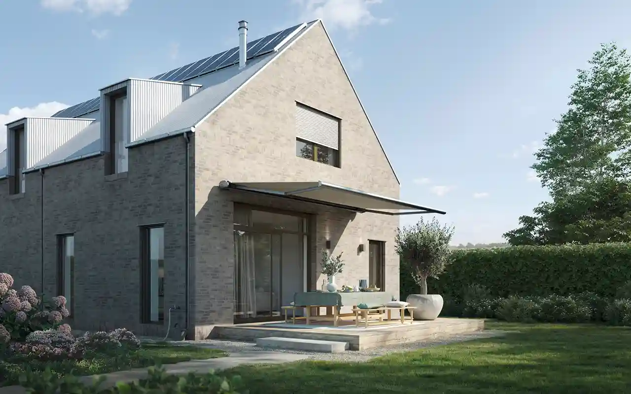 Modernes Einfamilienhaus mit Terrasse und Markise