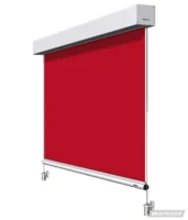 Rotes Rollobild mit Aluminiumkassette und Seilführung